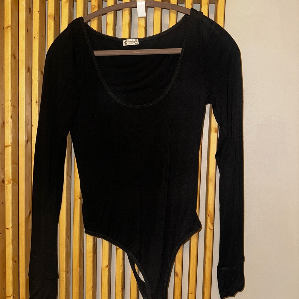 Free People Black Long-Sleeve Scoop Neck Bodysuit